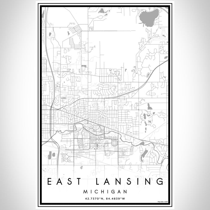East Lansing Michigan Map Print Portrait Orientation in Classic Style With Shaded Background