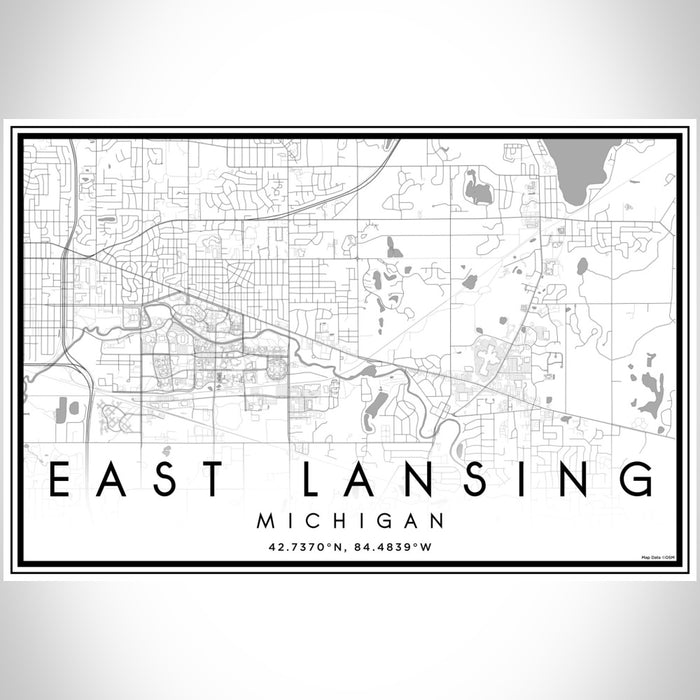 East Lansing Michigan Map Print Landscape Orientation in Classic Style With Shaded Background