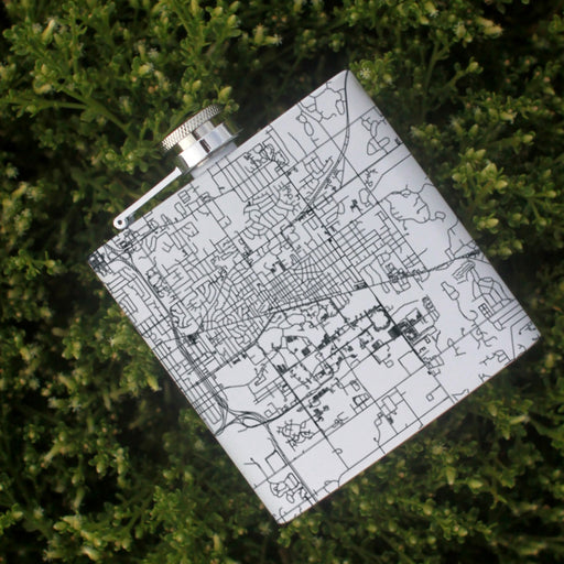 East Lansing Michigan Custom Engraved City Map Inscription Coordinates on 6oz Stainless Steel Flask in White