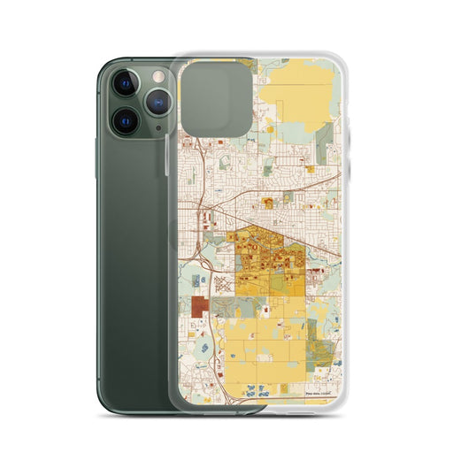 Custom East Lansing Michigan Map Phone Case in Woodblock on Table with Laptop and Plant