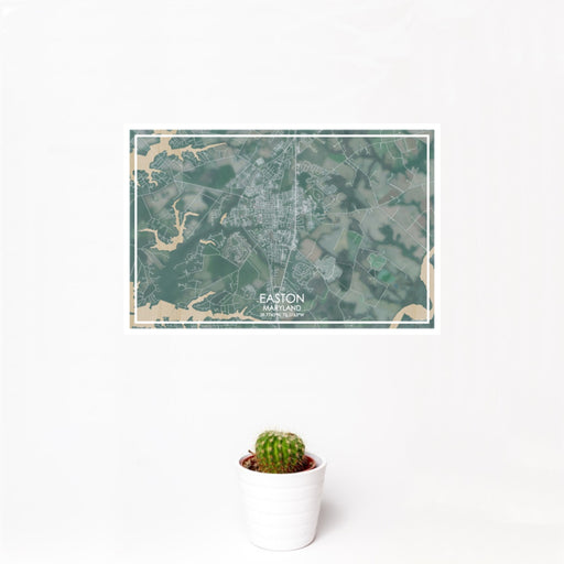 12x18 Easton Maryland Map Print Landscape Orientation in Afternoon Style With Small Cactus Plant in White Planter
