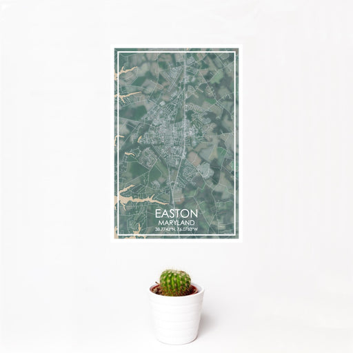 12x18 Easton Maryland Map Print Portrait Orientation in Afternoon Style With Small Cactus Plant in White Planter