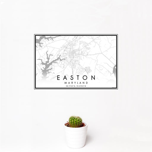 12x18 Easton Maryland Map Print Landscape Orientation in Classic Style With Small Cactus Plant in White Planter