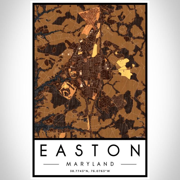 Easton Maryland Map Print Portrait Orientation in Ember Style With Shaded Background