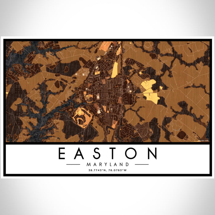 Easton Maryland Map Print Landscape Orientation in Ember Style With Shaded Background