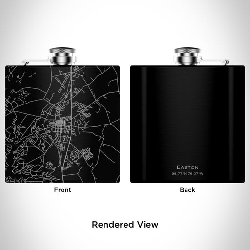 Rendered View of Easton Maryland Map Engraving on 6oz Stainless Steel Flask in Black