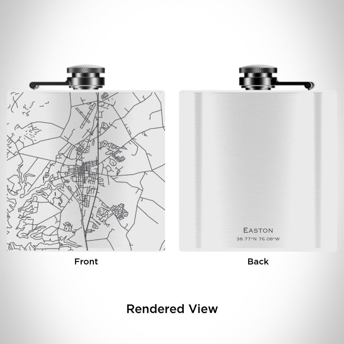 Rendered View of Easton Maryland Map Engraving on 6oz Stainless Steel Flask in White