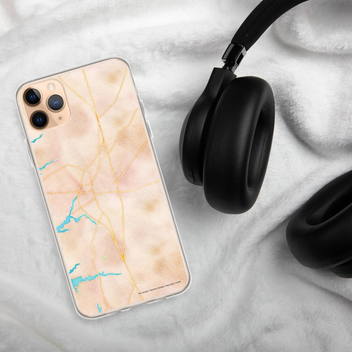 Custom Easton Maryland Map Phone Case in Watercolor on Table with Black Headphones
