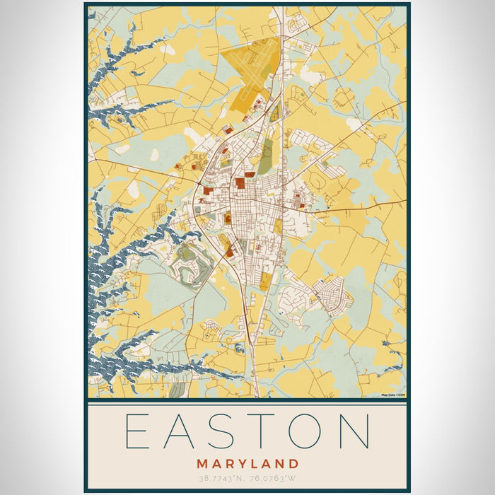 Easton Maryland Map Print Portrait Orientation in Woodblock Style With Shaded Background