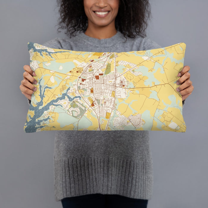 Person holding 20x12 Custom Easton Maryland Map Throw Pillow in Woodblock