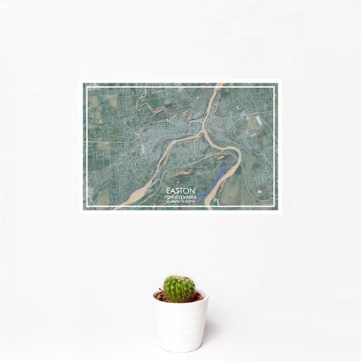 12x18 Easton Pennsylvania Map Print Landscape Orientation in Afternoon Style With Small Cactus Plant in White Planter