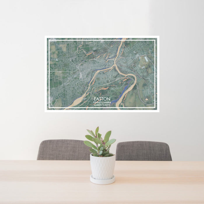 24x36 Easton Pennsylvania Map Print Lanscape Orientation in Afternoon Style Behind 2 Chairs Table and Potted Plant