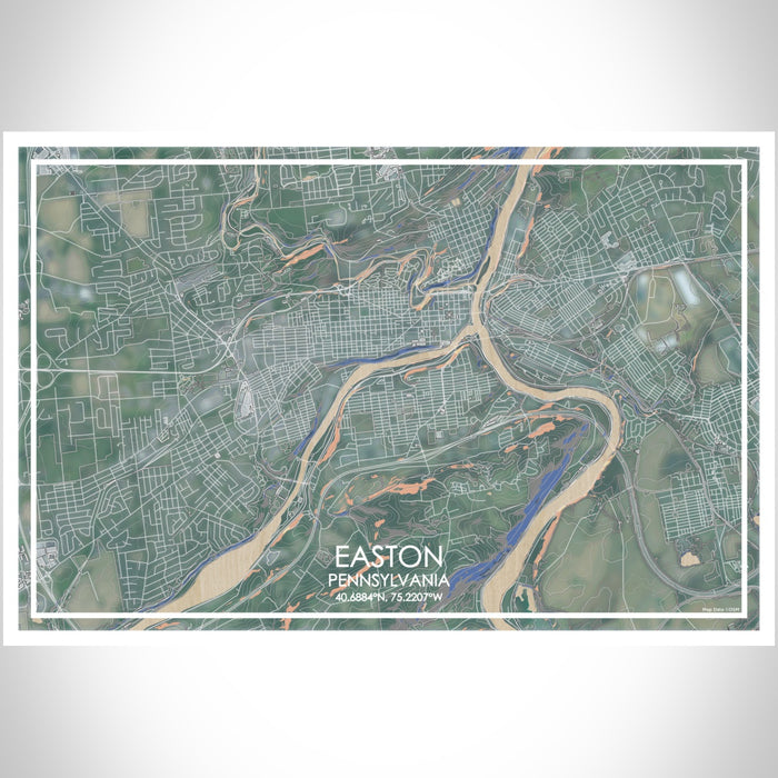 Easton Pennsylvania Map Print Landscape Orientation in Afternoon Style With Shaded Background