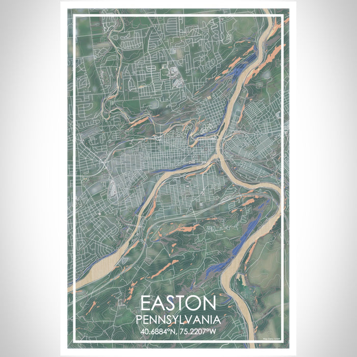 Easton Pennsylvania Map Print Portrait Orientation in Afternoon Style With Shaded Background