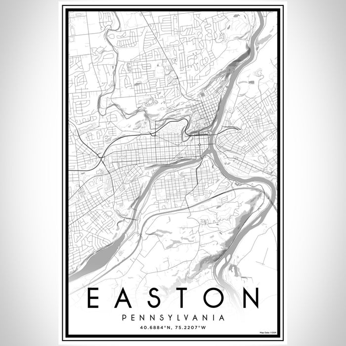 Easton Pennsylvania Map Print Portrait Orientation in Classic Style With Shaded Background