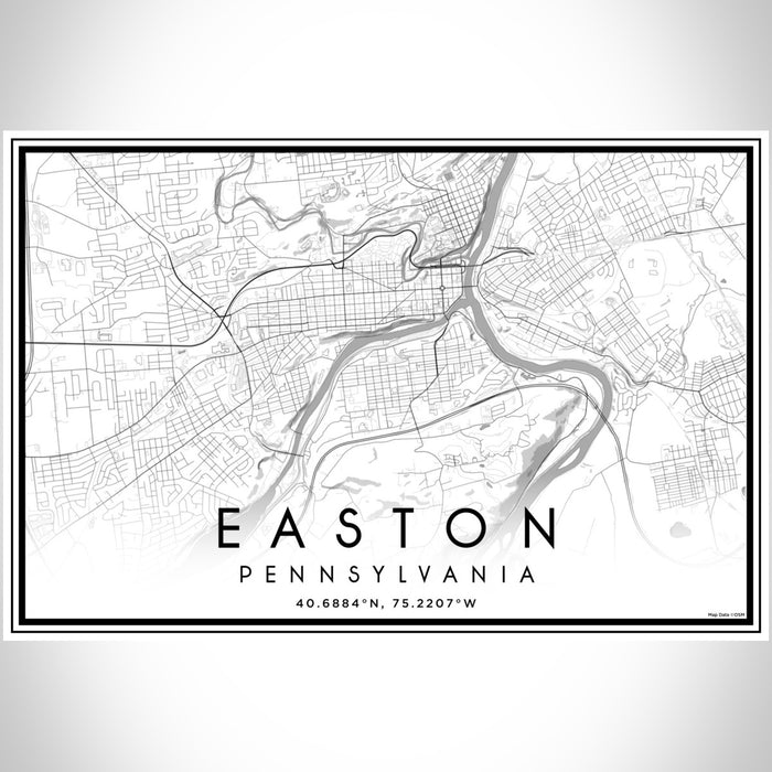 Easton Pennsylvania Map Print Landscape Orientation in Classic Style With Shaded Background
