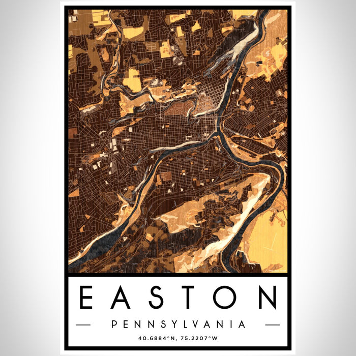 Easton Pennsylvania Map Print Portrait Orientation in Ember Style With Shaded Background