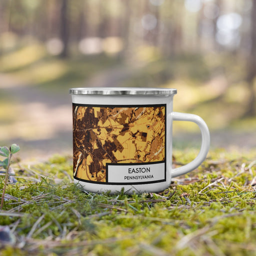Right View Custom Easton Pennsylvania Map Enamel Mug in Ember on Grass With Trees in Background
