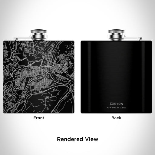 Rendered View of Easton Pennsylvania Map Engraving on 6oz Stainless Steel Flask in Black