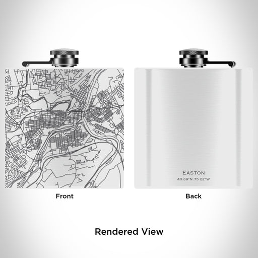Rendered View of Easton Pennsylvania Map Engraving on 6oz Stainless Steel Flask in White