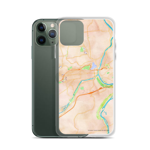Custom Easton Pennsylvania Map Phone Case in Watercolor on Table with Laptop and Plant