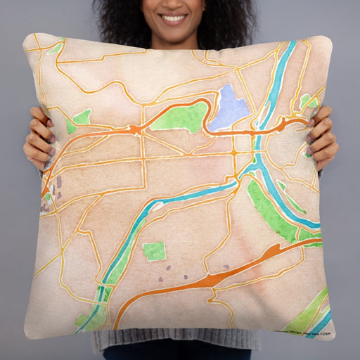 Person holding 22x22 Custom Easton Pennsylvania Map Throw Pillow in Watercolor