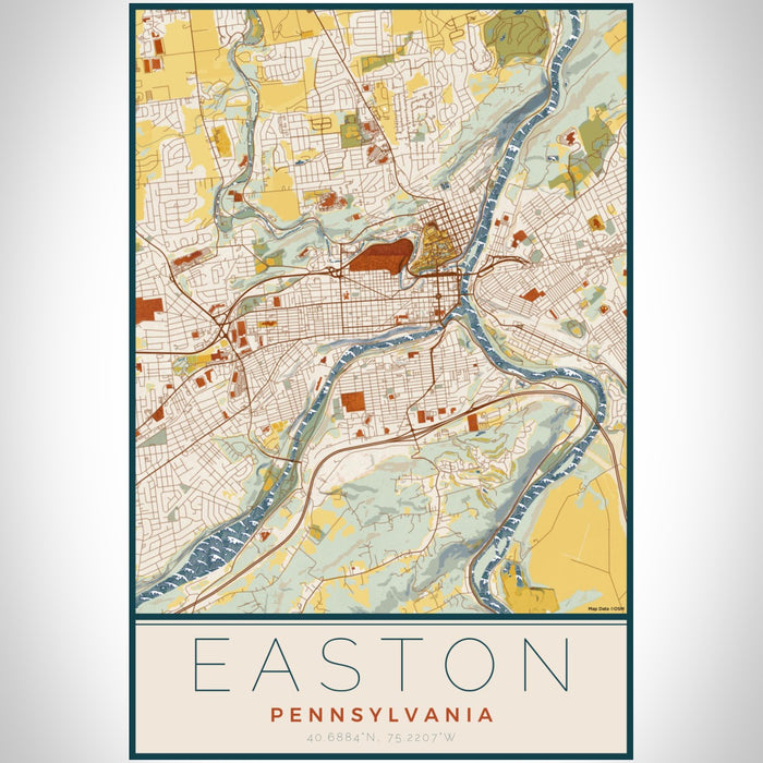 Easton Pennsylvania Map Print Portrait Orientation in Woodblock Style With Shaded Background