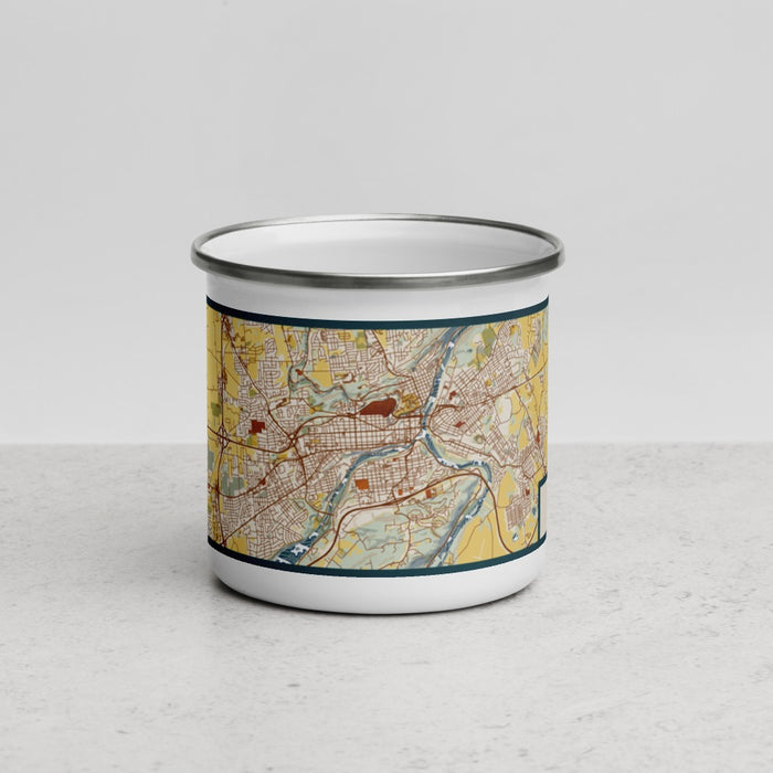 Front View Custom Easton Pennsylvania Map Enamel Mug in Woodblock