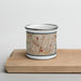 Front View Custom East Orange New Jersey Map Enamel Mug in Woodblock on Cutting Board