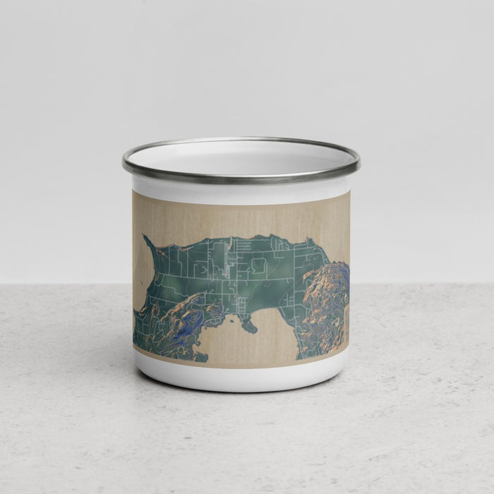 Front View Custom Eastsound Washington Map Enamel Mug in Afternoon