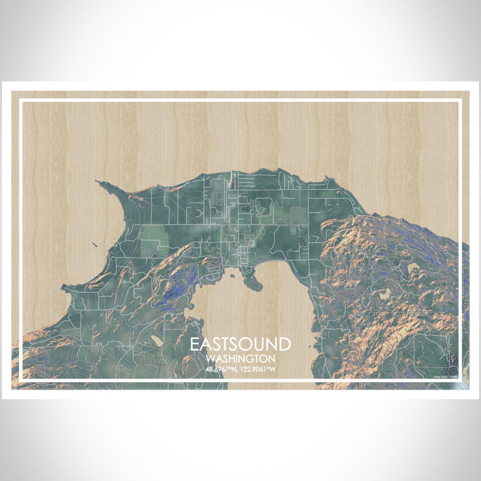 Eastsound Washington Map Print Landscape Orientation in Afternoon Style With Shaded Background