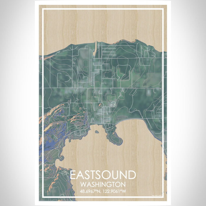 Eastsound Washington Map Print Portrait Orientation in Afternoon Style With Shaded Background