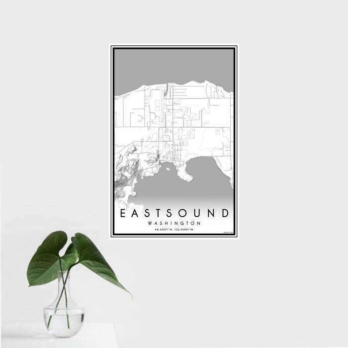 16x24 Eastsound Washington Map Print Portrait Orientation in Classic Style With Tropical Plant Leaves in Water