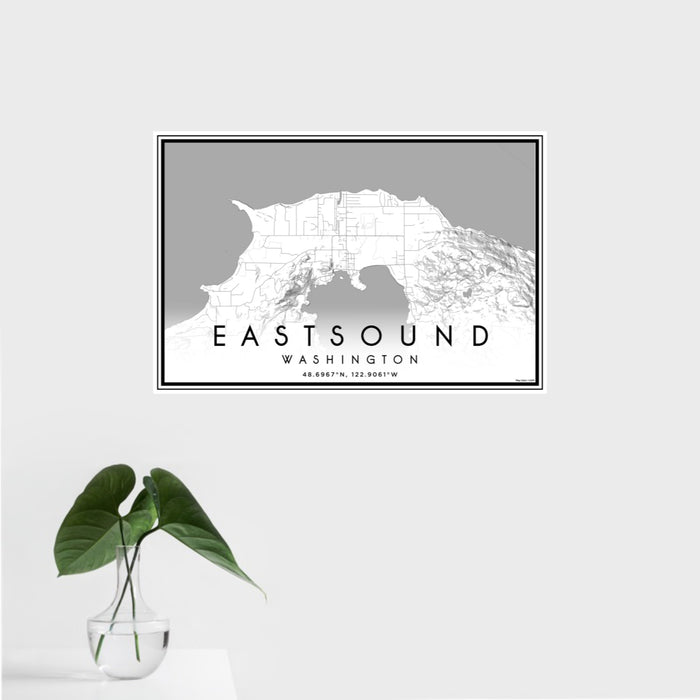16x24 Eastsound Washington Map Print Landscape Orientation in Classic Style With Tropical Plant Leaves in Water