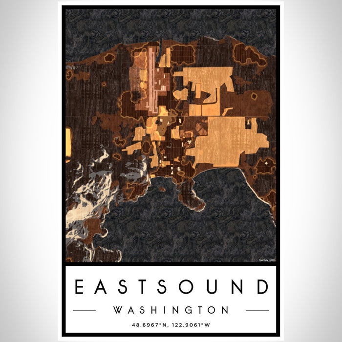 Eastsound Washington Map Print Portrait Orientation in Ember Style With Shaded Background