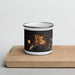 Front View Custom Eastsound Washington Map Enamel Mug in Ember on Cutting Board