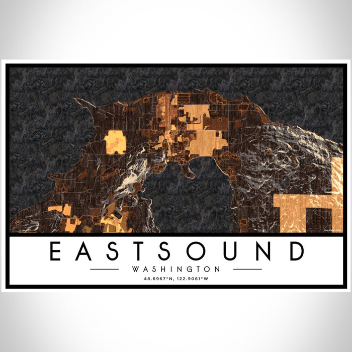 Eastsound Washington Map Print Landscape Orientation in Ember Style With Shaded Background