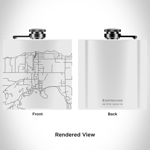 Rendered View of Eastsound Washington Map Engraving on 6oz Stainless Steel Flask in White