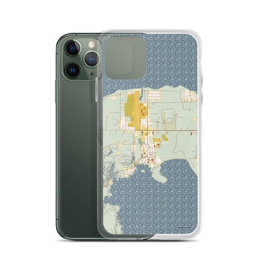 Custom Eastsound Washington Map Phone Case in Woodblock on Table with Laptop and Plant