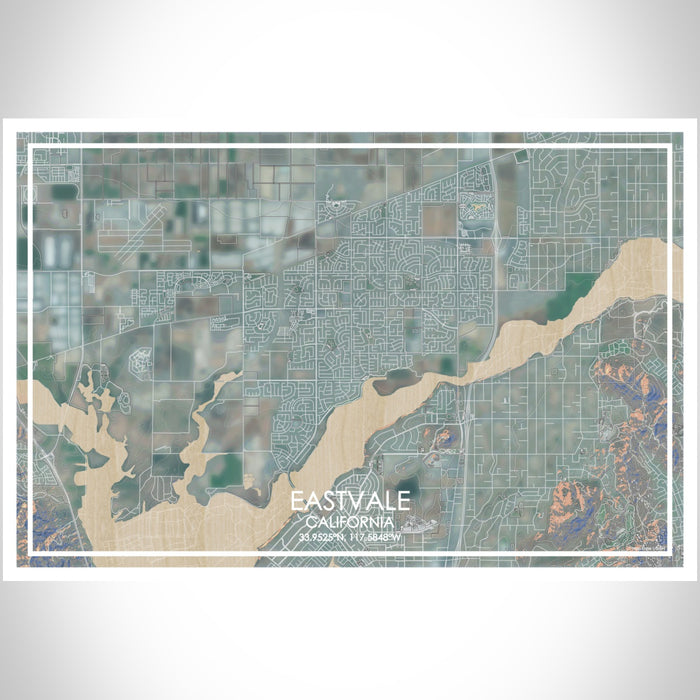Eastvale California Map Print Landscape Orientation in Afternoon Style With Shaded Background