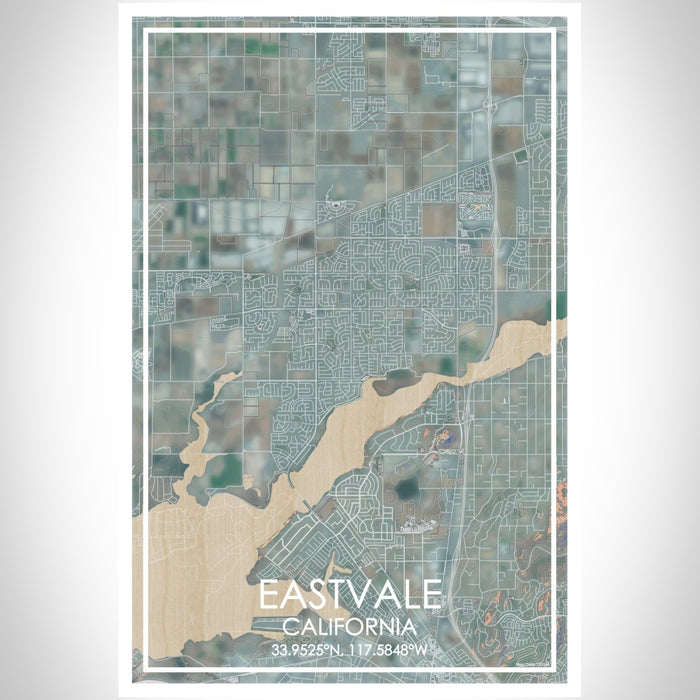 Eastvale California Map Print Portrait Orientation in Afternoon Style With Shaded Background