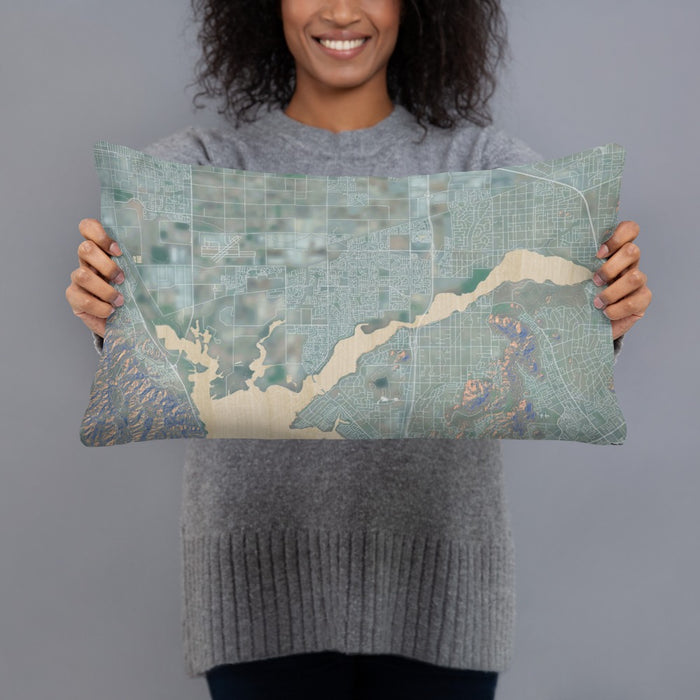Person holding 20x12 Custom Eastvale California Map Throw Pillow in Afternoon