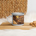 Left View Custom Eastvale California Map Enamel Mug in Ember on Table Top