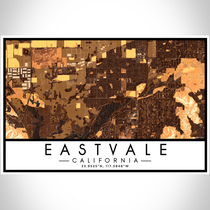 Eastvale California Map Print Landscape Orientation in Ember Style With Shaded Background