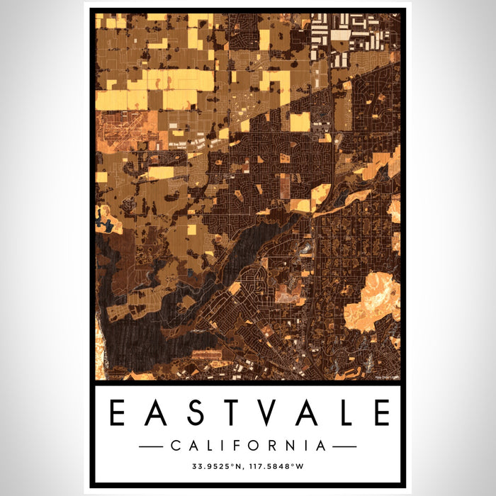 Eastvale California Map Print Portrait Orientation in Ember Style With Shaded Background
