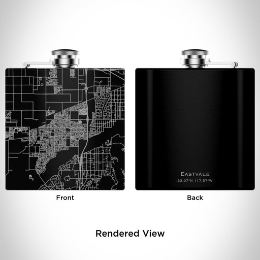 Rendered View of Eastvale California Map Engraving on 6oz Stainless Steel Flask in Black