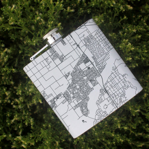 Eastvale California Custom Engraved City Map Inscription Coordinates on 6oz Stainless Steel Flask in White