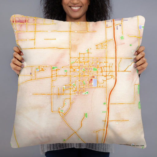 Person holding 22x22 Custom Eastvale California Map Throw Pillow in Watercolor