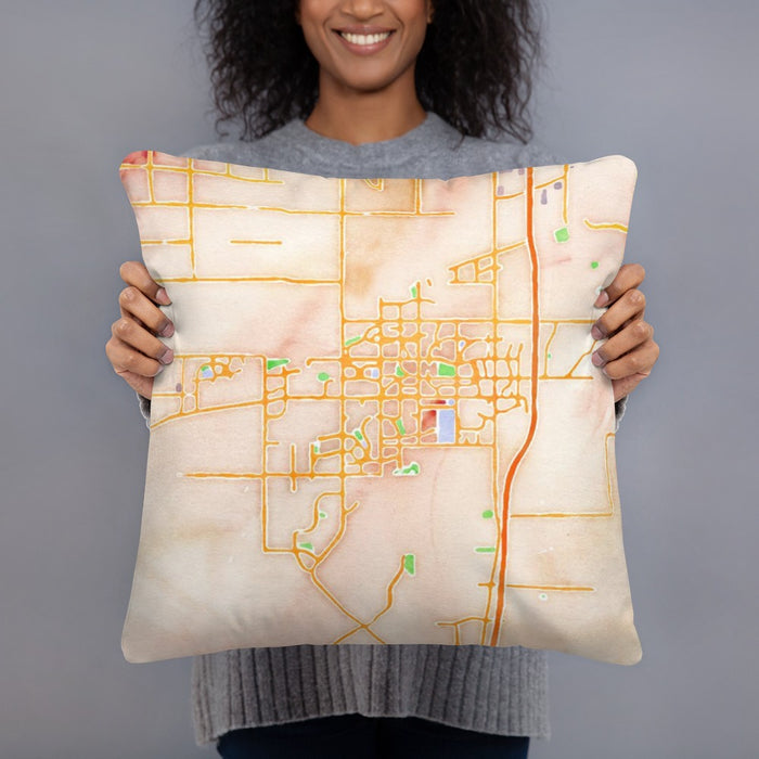 Person holding 18x18 Custom Eastvale California Map Throw Pillow in Watercolor