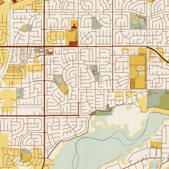 Eastvale California Map Print in Woodblock Style Zoomed In Close Up Showing Details